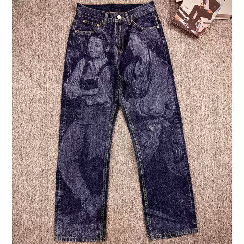 Vintage Wash Graffiti Jeans Men | Straight Leg Denim Pants | Digital Print | Suppliers of Clothing