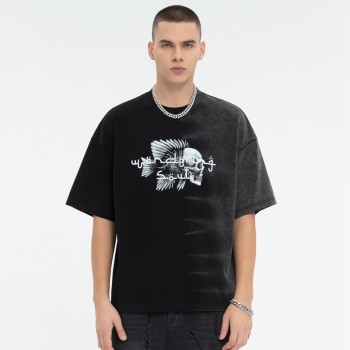 Boxy Cropped T-shirt Men | Acid Wash Sun Faded | Graphic | 260 GSM | Oversized Streetwear