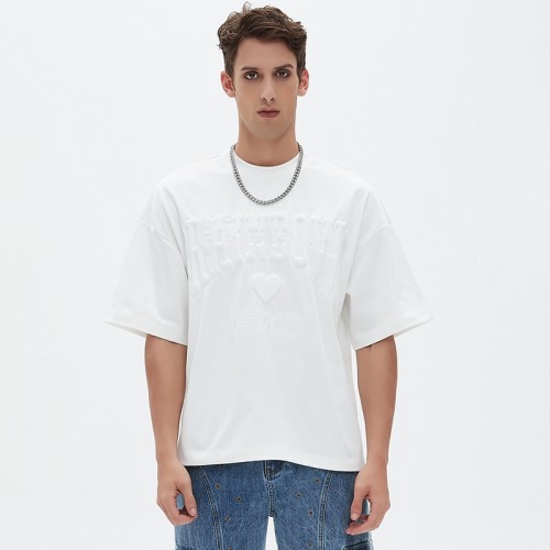 Mock Neck Boxy T-shirt Men | Padded Embroidery | Heavyweight | Custom Oversized Streetwear