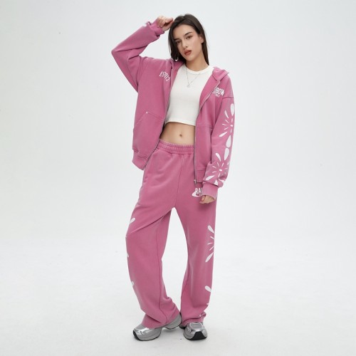 Zip Up Hoodie and Sweatpants Set | Acid Wash | Oversized | French Terry | Women Tracksuit