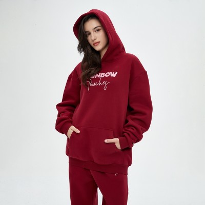 Essential Oversized Hoodie | Burgundy | Fleece | Letter Printed | Women Streetwear Clothing