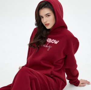 Essential Oversized Hoodie | Burgundy | Fleece | Letter Printed | Women Streetwear Clothing