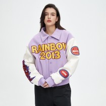 Wool Varsity Bomber Jacket Women | Chenille Embroidery | With Leather Sleeve | Custom Streetwear