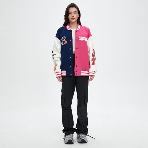 Color Block Varsity Jacket | Chenille Emrboidered and Print | Streetwear Women