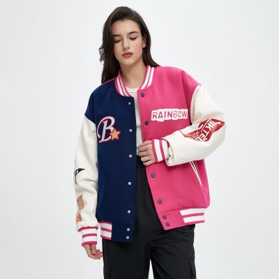 Color Block Varsity Jacket | Chenille Emrboidered and Print | Streetwear Women