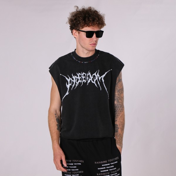 Rhinestone DTG Tank Top Men | Acid Wash | Custom Sports Streewear