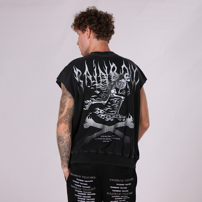 Acid Wash Distressed DTG Sleeveless Vest Men