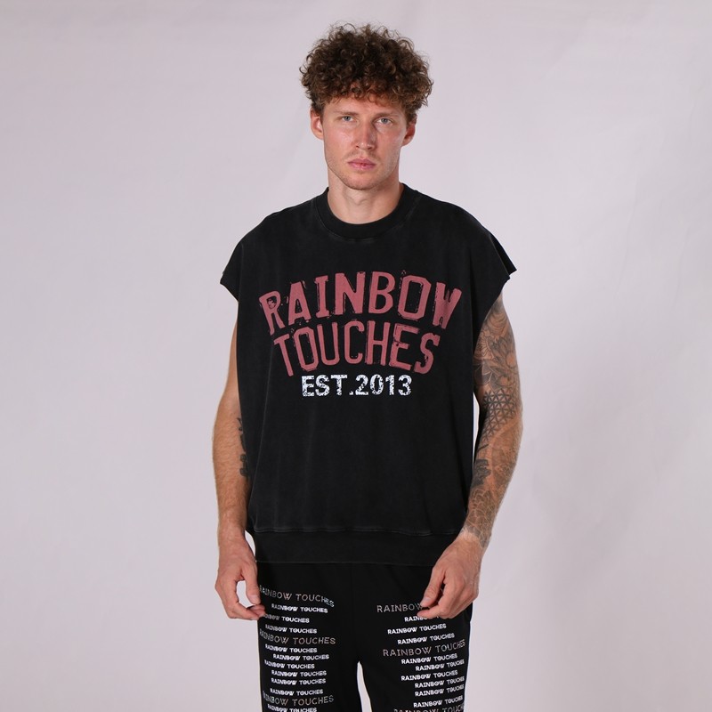 Acid Wash Distressed DTG Sleeveless Vest Men