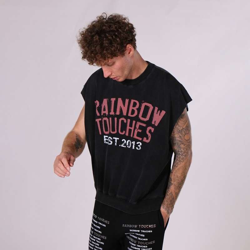 Acid Wash Distressed DTG Sleeveless Vest Men