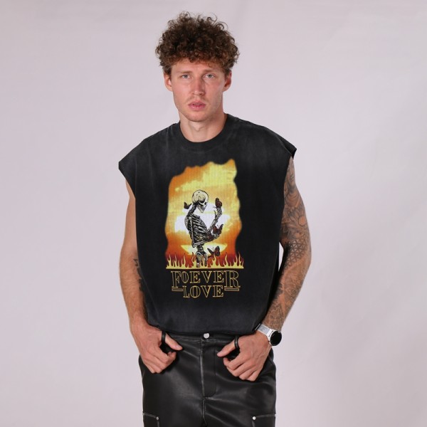 Men's Acid Wash Sleeveless Vest | DTG+Spray | 100% Cotton | Streetwear