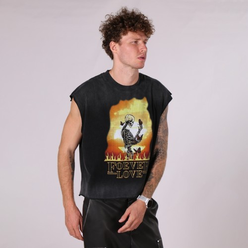 Men's Acid Wash Sleeveless Vest | DTG+Spray | 100% Cotton | Streetwear