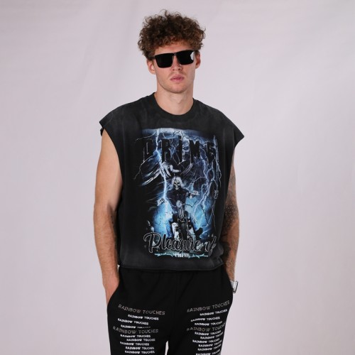 Men's Washed Sleeveless Tank Top | DTG + Spray | 250g 100% Cotton | Street Style | B2B Sales
