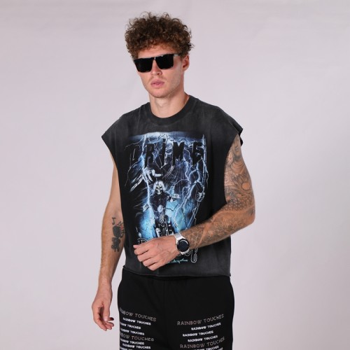 Men's Washed Sleeveless Tank Top | DTG + Spray | 250g 100% Cotton | Street Style | B2B Sales