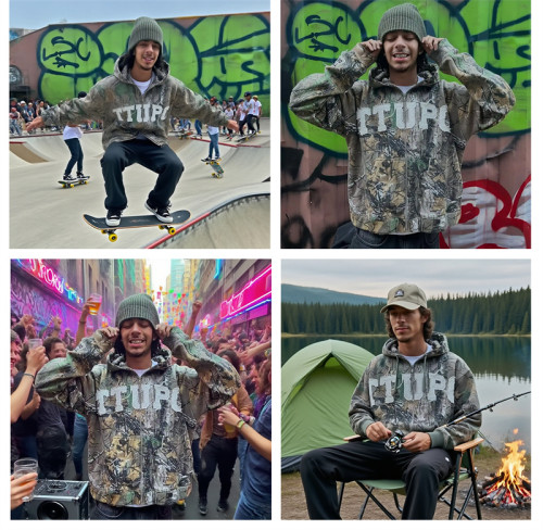 Custom Real Tree Camo Hoodie with Distressed Applique Embroidery OEM Streetwear