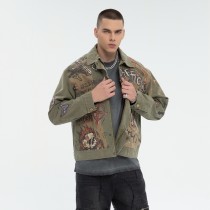 Tribal Print Canvas Jacket Men | Acid Wash | 100% Cotton | Streetwear | B2B Customizable