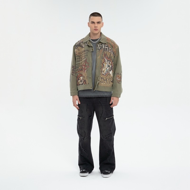 Tribal Print Canvas Jacket Men