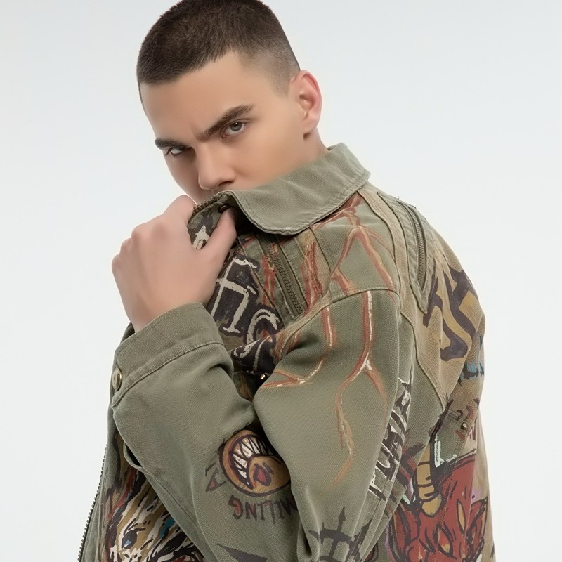 Tribal Print Canvas Jacket Men