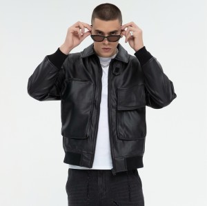 Dark PU Leather Bomber Jacket | 3D Pockets | Patchwork | Custom Streetwear Manufacturer