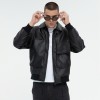 Dark PU Leather Bomber Jacket | 3D Pockets | Patchwork | Custom Streetwear Manufacturer