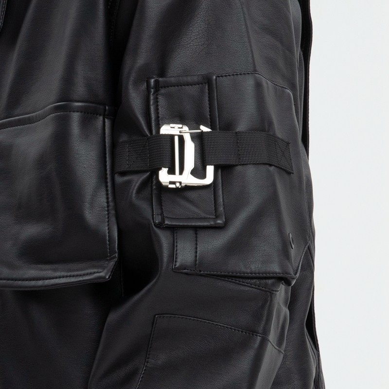 Dark PU Leather Bomber Jacket