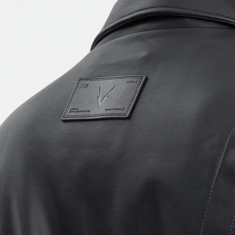 Dark PU Leather Bomber Jacket