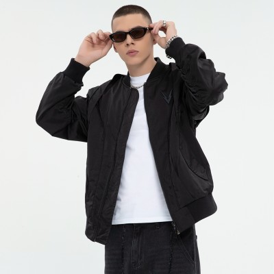 Dark Nylon Bomber Jacket | Metal Patchwork | Street Style | Custom Clothing Manufacturer