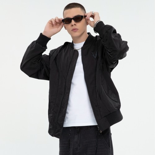 Dark Nylon Bomber Jacket | Metal Patchwork | Street Style | Custom Clothing Manufacturer