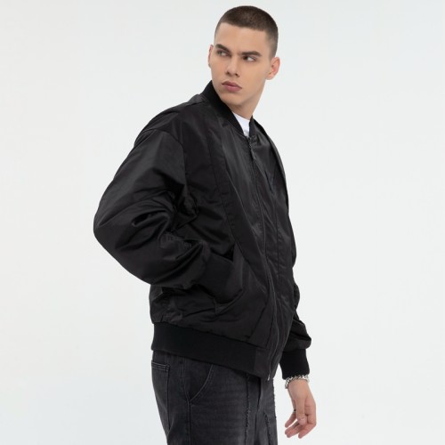 Dark Nylon Bomber Jacket | Metal Patchwork | Street Style | Custom Clothing Manufacturer