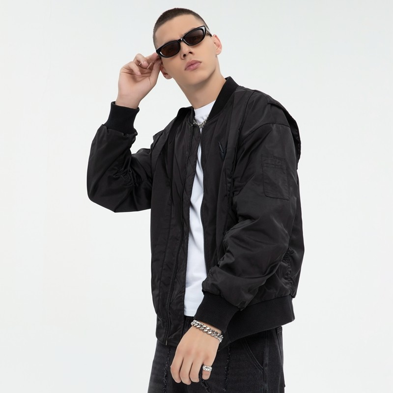 Dark Nylon Bomber Jacket