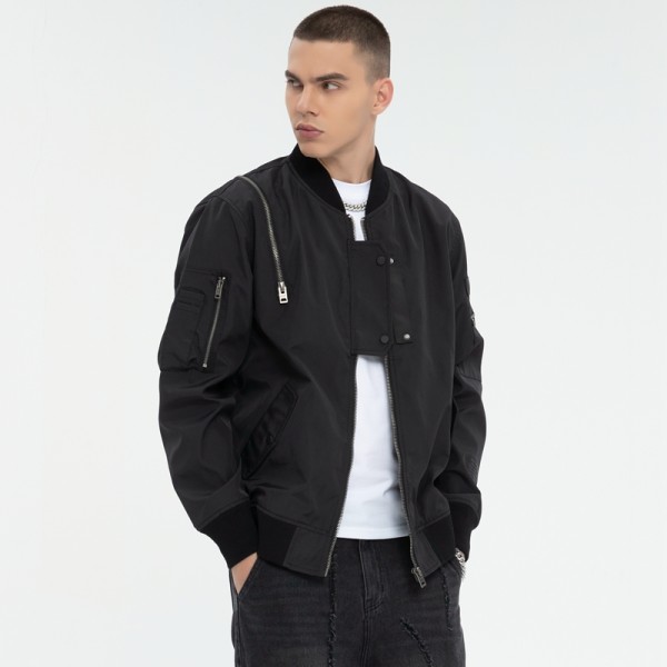 Zip-Detail Nylon Bomber Jacket | Streetwear Style | 100% Polyester | Custom Clothing Manufacturer