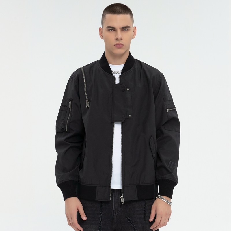 Zip-Detail Nylon Bomber Jacket