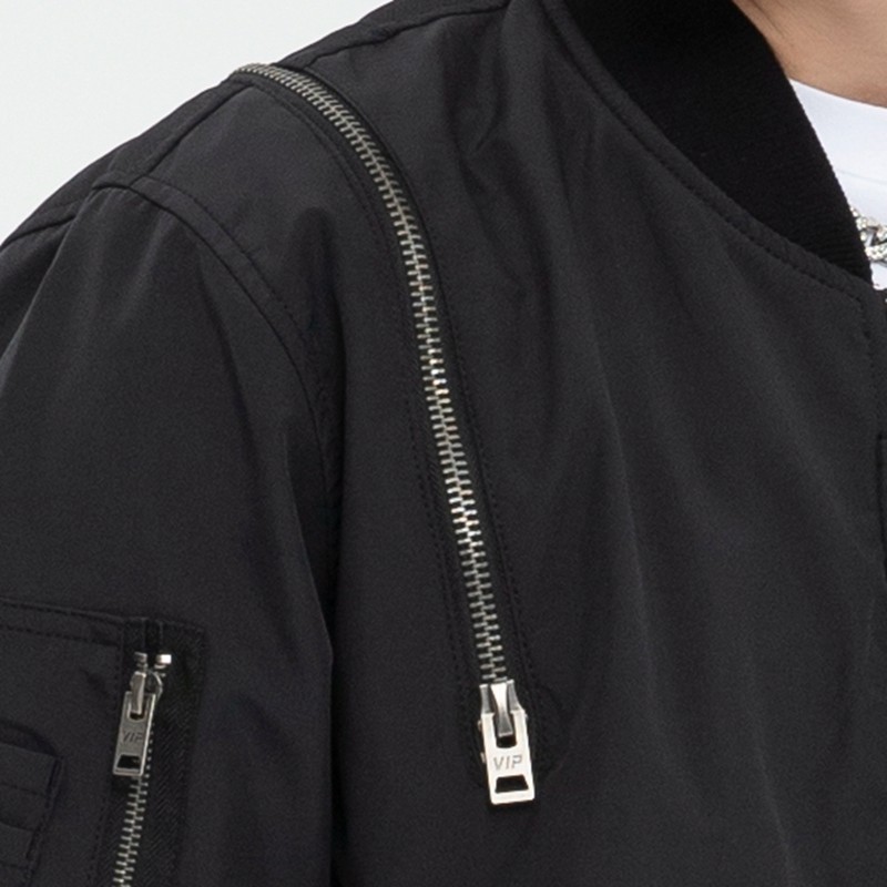 Zip-Detail Nylon Bomber Jacket