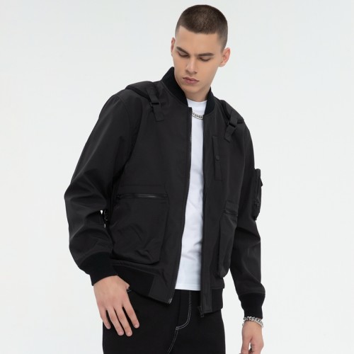 Streetwear Baseball Collar Bomber Jacket | Tactical Style | Decorative Backpack | Clothing Manufacturer