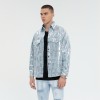 Sequined Silver Reflective Denim Jacket Men | Street Style | 100% Cotton | Streetwear Manufacturer