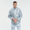 Sequined Silver Reflective Denim Jacket Men | Street Style | 100% Cotton | Streetwear Manufacturer