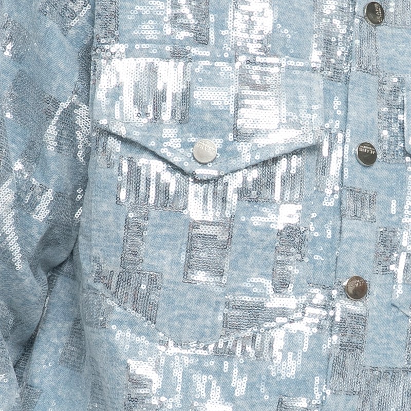 Sequined Silver Reflective Denim Jacket Men