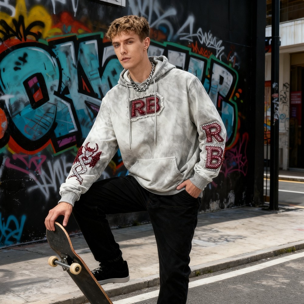 Men's Acid Wash Hooded Hoodie