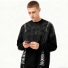 Black Galaxy Sweatshirt Men | Silver Hot Stamping + Rhinestone + Spray + Raw Edge | B2B Wholesale