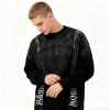 Black Galaxy Sweatshirt Men | Silver Hot Stamping + Rhinestone + Spray + Raw Edge | B2B Wholesale