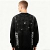 Black Galaxy Sweatshirt Men | Silver Hot Stamping + Rhinestone + Spray + Raw Edge | B2B Wholesale