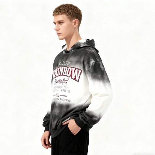 Gradient Hooded Hoodie Men | Spray + DTG + Patch Embroidery + Rhinestones | Custom Streetwear