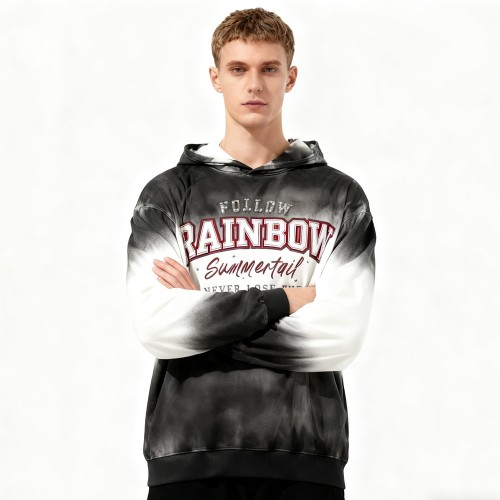 Gradient Hooded Hoodie Men | Spray + DTG + Patch Embroidery + Rhinestones | Custom Streetwear