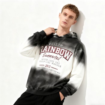 Gradient Hooded Hoodie Men | Spray + DTG + Patch Embroidery + Rhinestones | Custom Streetwear