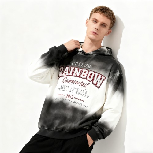 Gradient Hooded Hoodie Men | Spray + DTG + Patch Embroidery + Rhinestones | Custom Streetwear