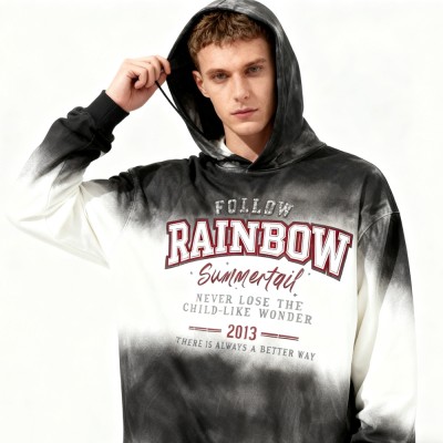 Gradient Hooded Hoodie Men | Spray + DTG + Patch Embroidery + Rhinestones | Custom Streetwear