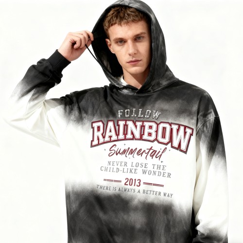 Gradient Hooded Hoodie Men | Spray + DTG + Patch Embroidery + Rhinestones | Custom Streetwear