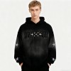 Men's Black Gradient Spray Hoodie | Spray + Rhinestones + Applique | Custom Streetwear Manufacturer