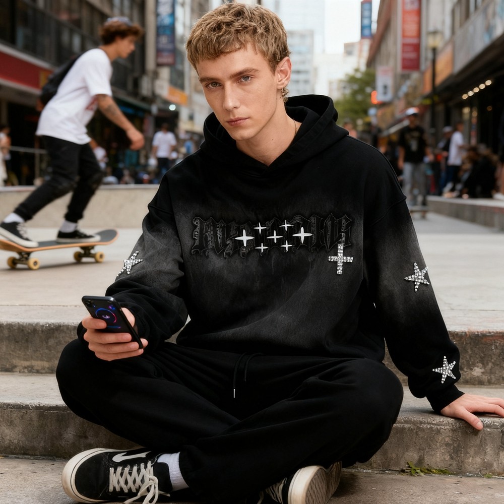 Men's Black Gradient Spray Hoodie