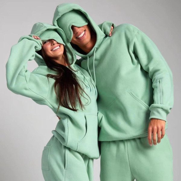 100% Cotton Plain Hoodie Set | Fleece with Eye Mask | Couple Streetwear | Custom Clothing