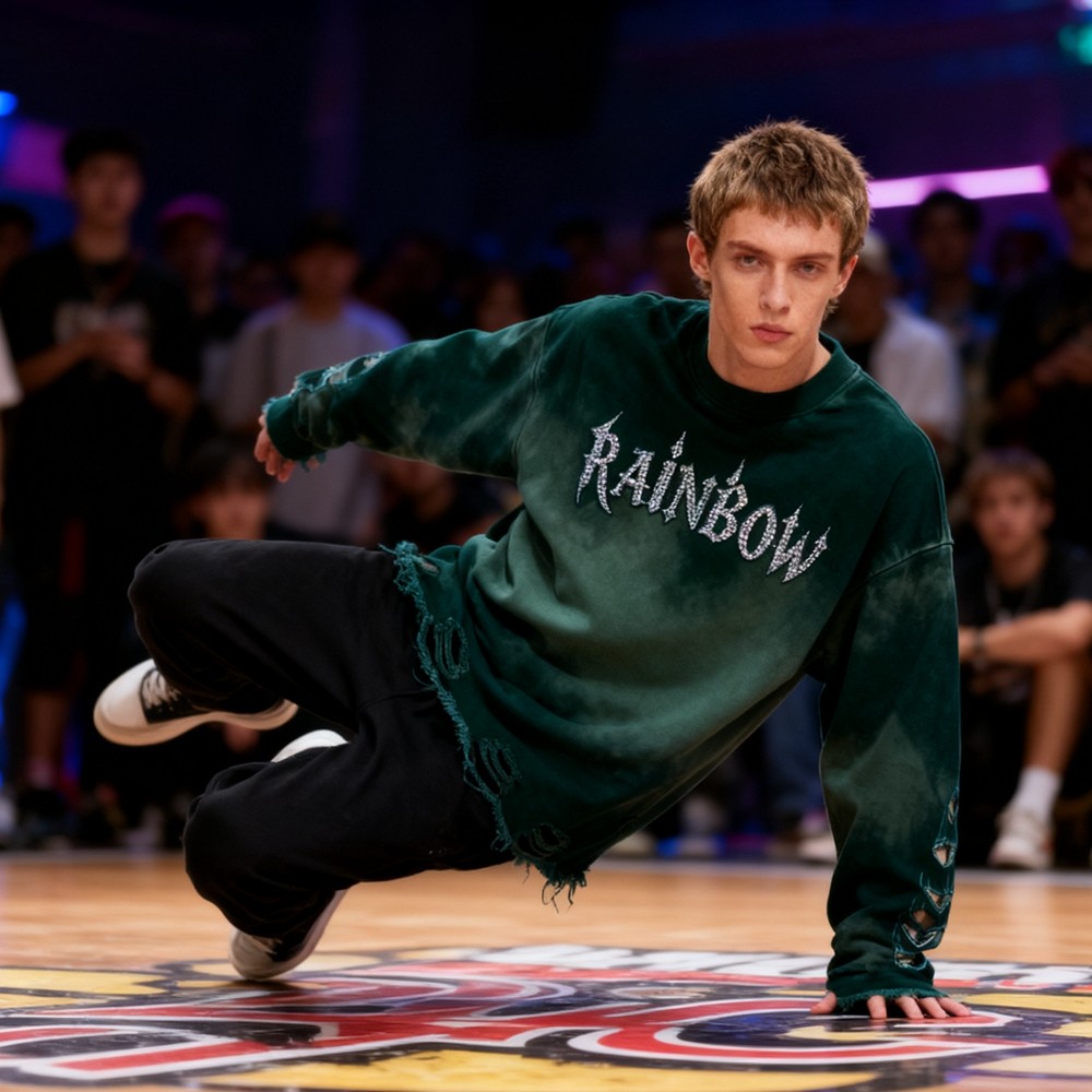 Green Destressed Hoodie Men